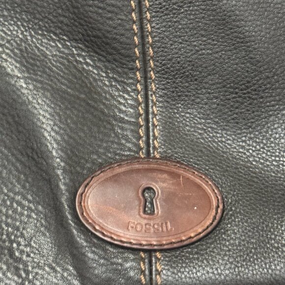 Fossil Black Leather Crossbody Bag –Multi Pocket Messenger Purse, Brass Hardware - Picture 6 of 8
